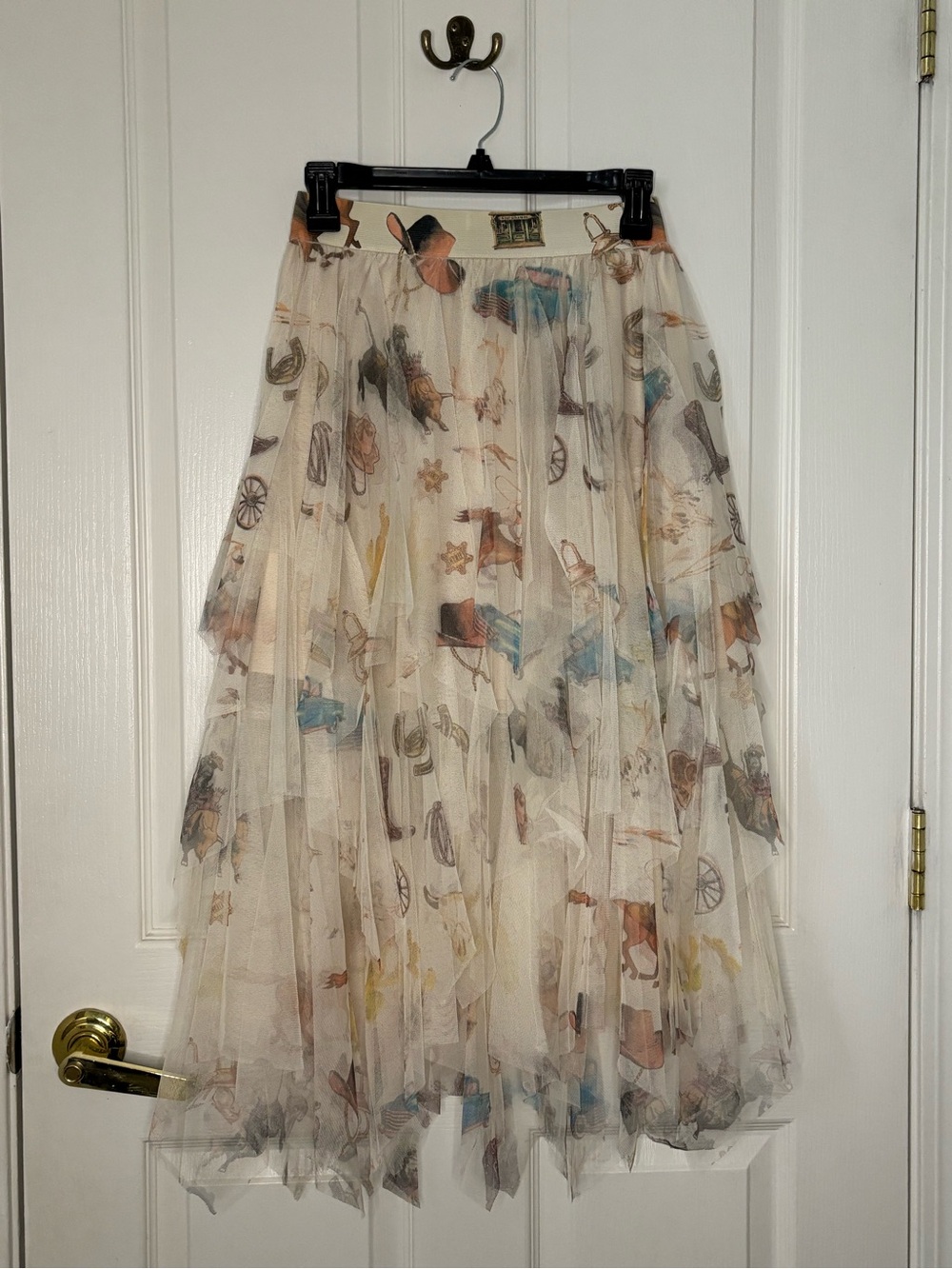 Origami by Riva Women’s Medium Western Cowboy Print Hi-Low Tulle Skirt
